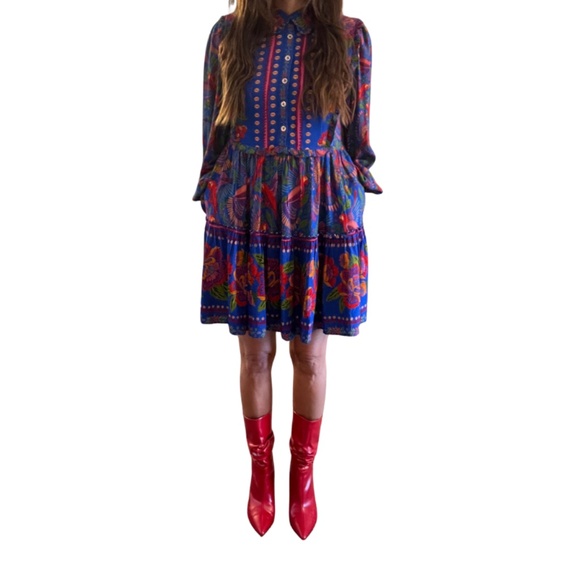 FARM RIO Blue Macaw Flight Mini Dress (S) - Picture 2 of 16